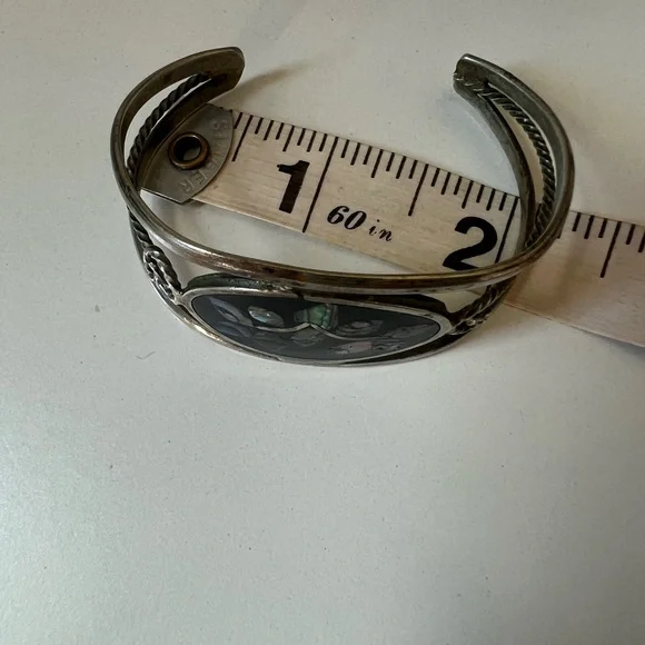 Silver Bracelet with Abalone Leafy design Cuff - Picture 12 of 13